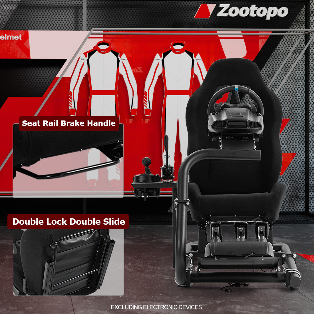 Zootopo Adjustable Racing Cockpit with Black Seat Fit for Logitech,Thrustmaster,G920,T500,Wheel Shifter Pedals Not Included