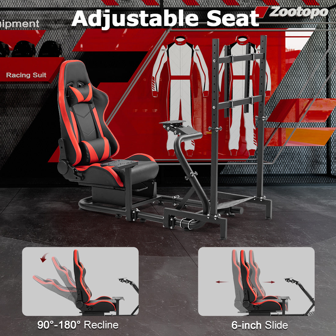 Zootopo Racing Cockpit with TV Stand &Red Seat Fit for Logitech,Thrustmaster G27 G920 T500 Wheel Shifter Pedals Not Included