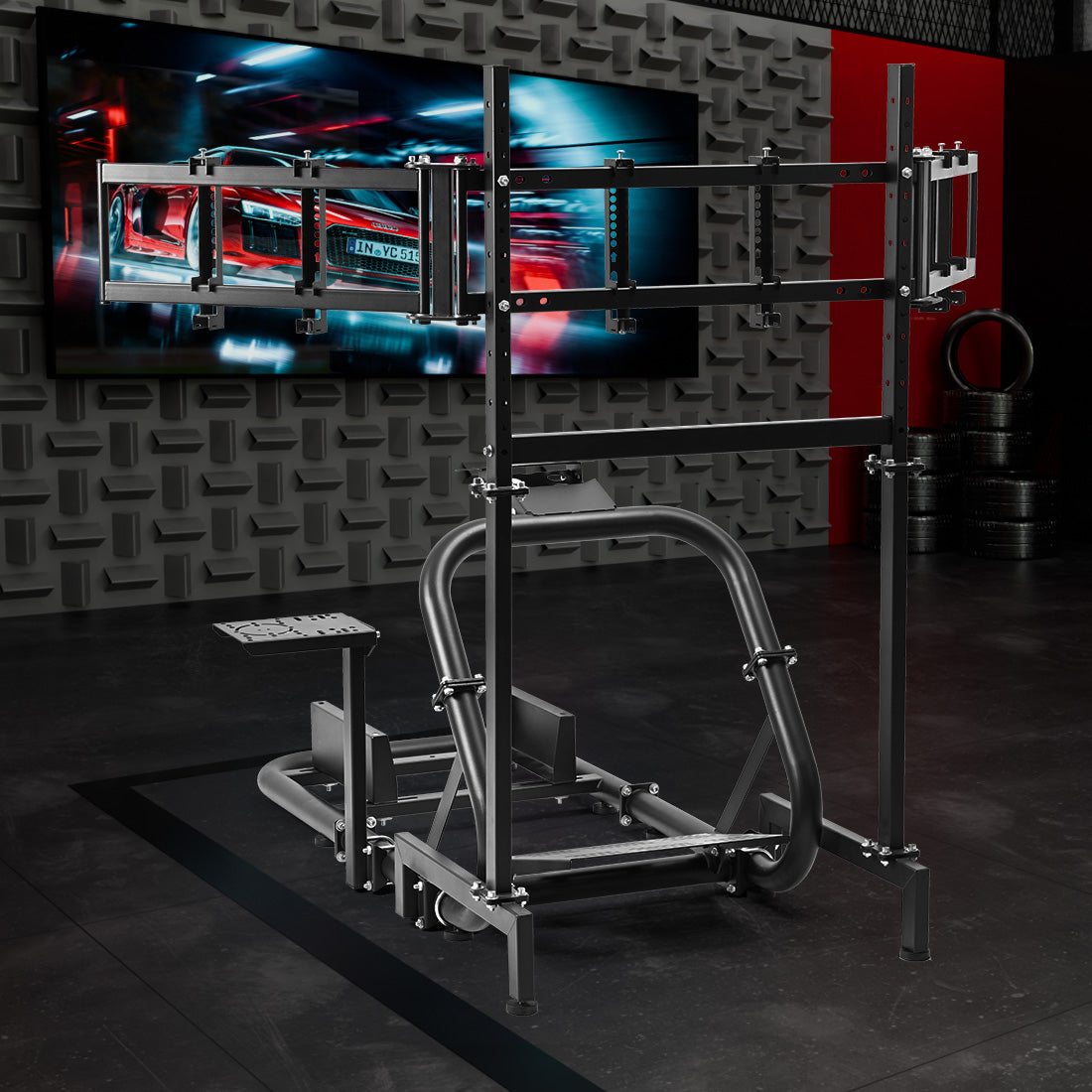 Zootopo Professional Racing Simulator Cockpit with Triple Monitor Stand, Fit for Logitech G920/Thrustmaster/Moza, Streamlined Dual-arm Design, No Wheel, Pedals, Handbrake, Seat and Monitor