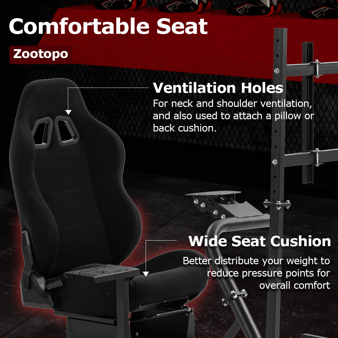 Zootopo Racing Cockpit with TV Stand &Black Seat Fit for Logitech,Thrustmaster,G25,G920,T500,Wheel Shifter Pedals Not Included