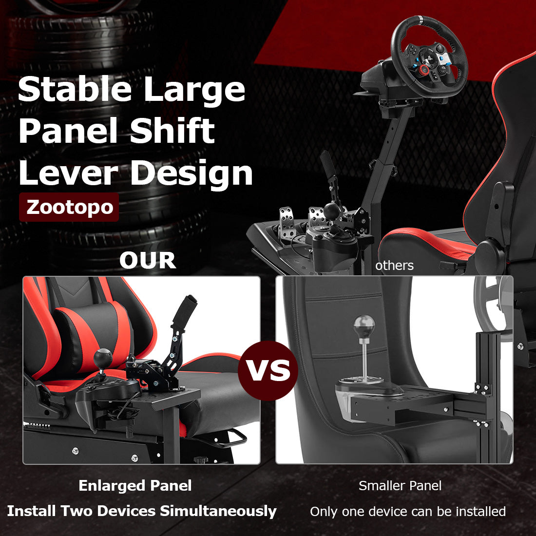 Zootopo Racing Simulator Cockpit with Red Seat Multi-level Adjustment Fit for Logitech/Thrustmaster/Fanatec G29,G920,G923&T300RS&CSL-DD One-Piece Cockpit,Wheel,Handbrake and Pedals Not Included
