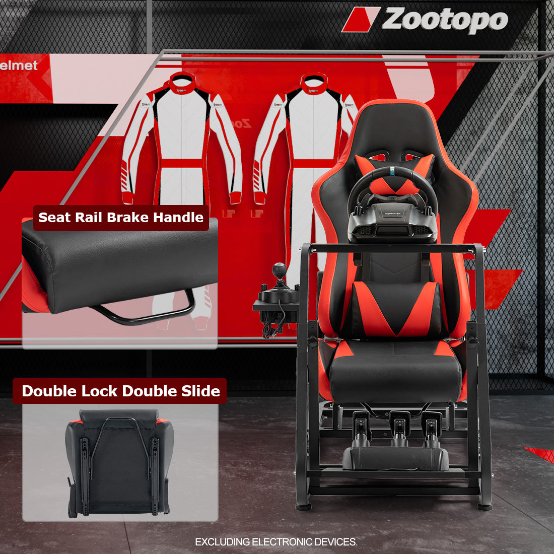 Zootopo Adjustable Sim Racing Cockpit with Red Seat, Fit for Logitech/Thrustmaster/Fanatec G920 G923 G29 Frame, Double Arm Reinforcement, No Steering Wheel, Pedal, Handbrake
