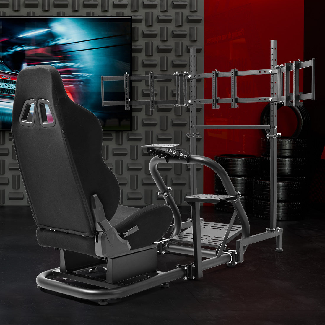 Zootopo Professional Racing Simulator Cockpit Frame with Black Seat&Monitor Stand, Fit for Logitech G920/Thrustmaster/Moza, Shifter Platform Upgrade, No Wheel, Pedals, Handbrake and Monitor