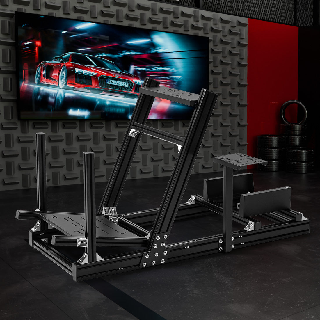 Zootopo 8040 Aluminum Profile Racing Simulaor Cockpit Fit for Logitech/Thrustmaster/Fanatec/Moza G920,G923 Professional&Expandability,F1 Trunk,No Seat,Handbrake,Pedals,Steering Wheel