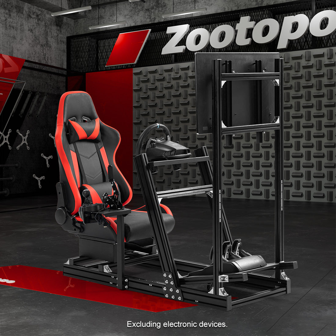 Zootopo 8040 Aluminum Profile Racing Simulaor Cockpit with Red Seat & Monitor Frame Fit for Logitech/Thrustmaster/Fanatec G920,G923&T80 Professional,F1 Trunk,No Handbrake,Pedals,Steering Wheel