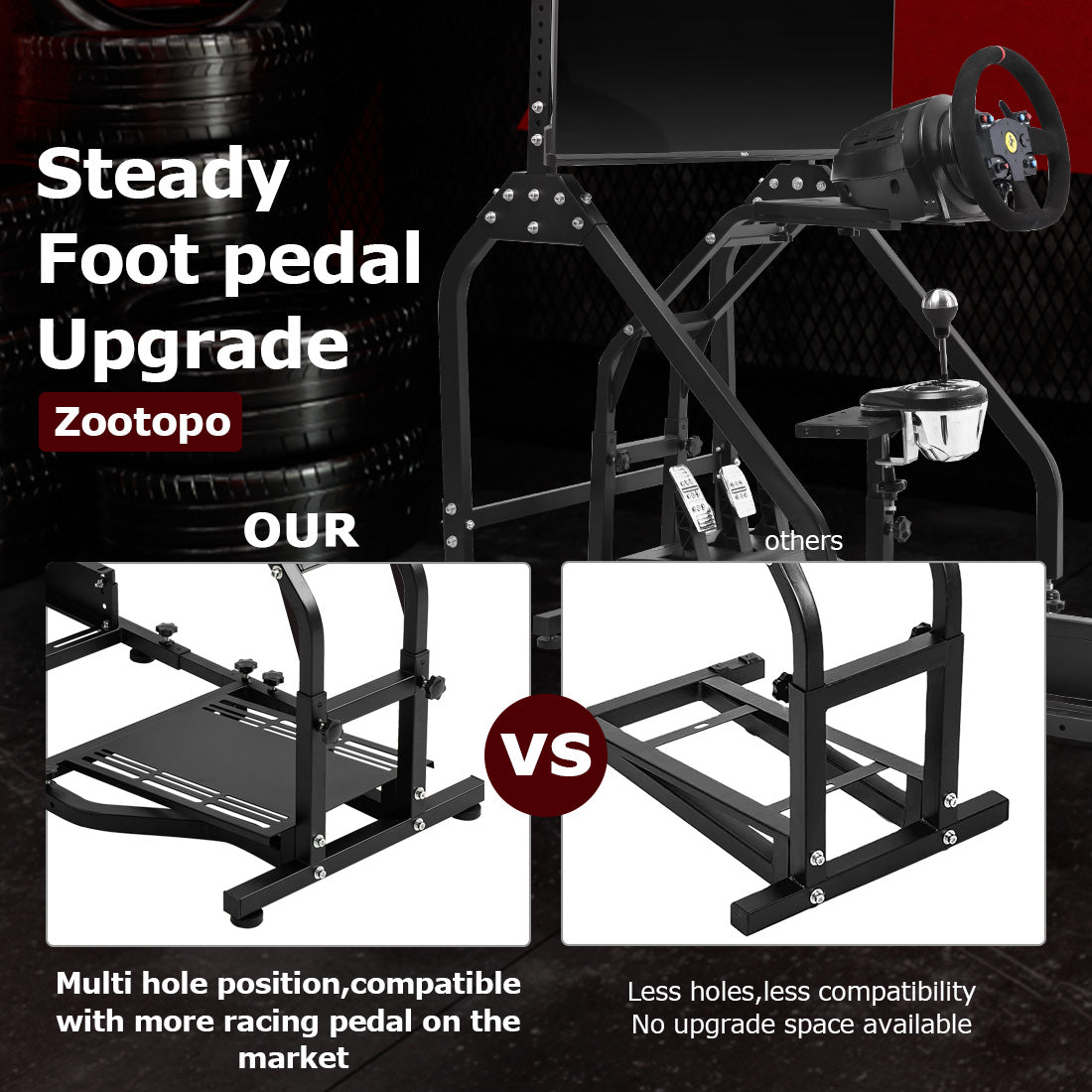 Zootopo Adjustable Racing Sim Cockpit with Monitor Stand Unobstructed Design for Both Legs Fit for Logitech/Thrustmaster G29 G923 G25 T80 T150 Racing Wheel Cockpit Not Include Steering Wheel,Pedals,Handbrake