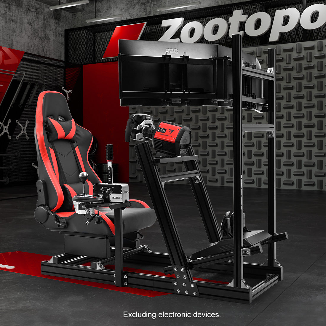 Zootopo 8040 Aluminum Profile Racing Simulaor Cockpit with Red Seat & Triple Display Stand Fit for Logitech/Thrustmaster/Fanatec G920,G923&T80 Professional,F1 Trunk,No Handbrake,Pedals,Steering Wheel
