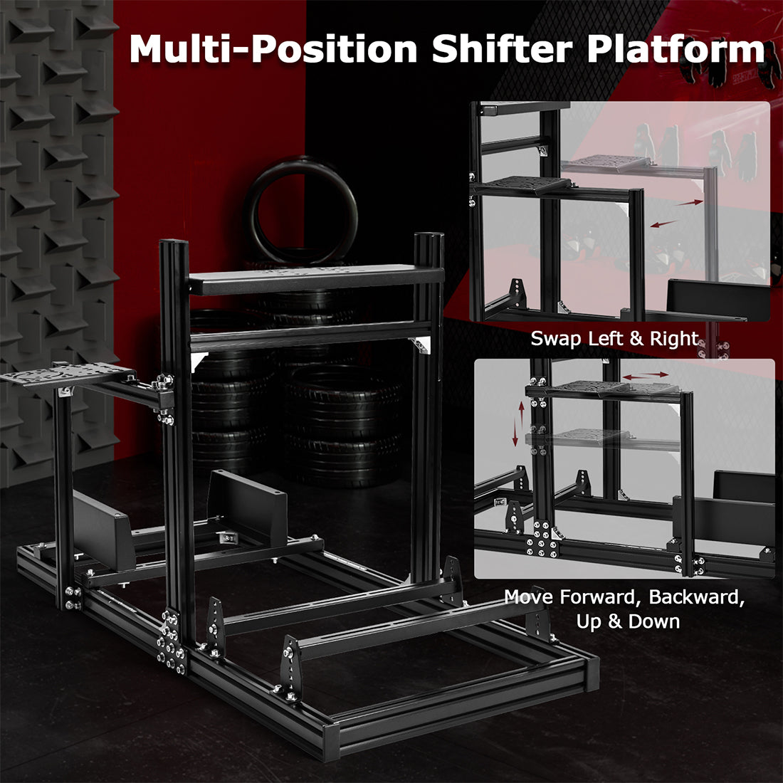 Zootopo 3060 Aluminum Profile Racing Simulator Cockpit, Infinitely Adjustable, Compatible with Thrustmaster/Fanatec/Logitech G29 steering wheels, specifically designed for the Sim Frame 3060 chassis. Does not include steering wheel, pedals, or handbrake