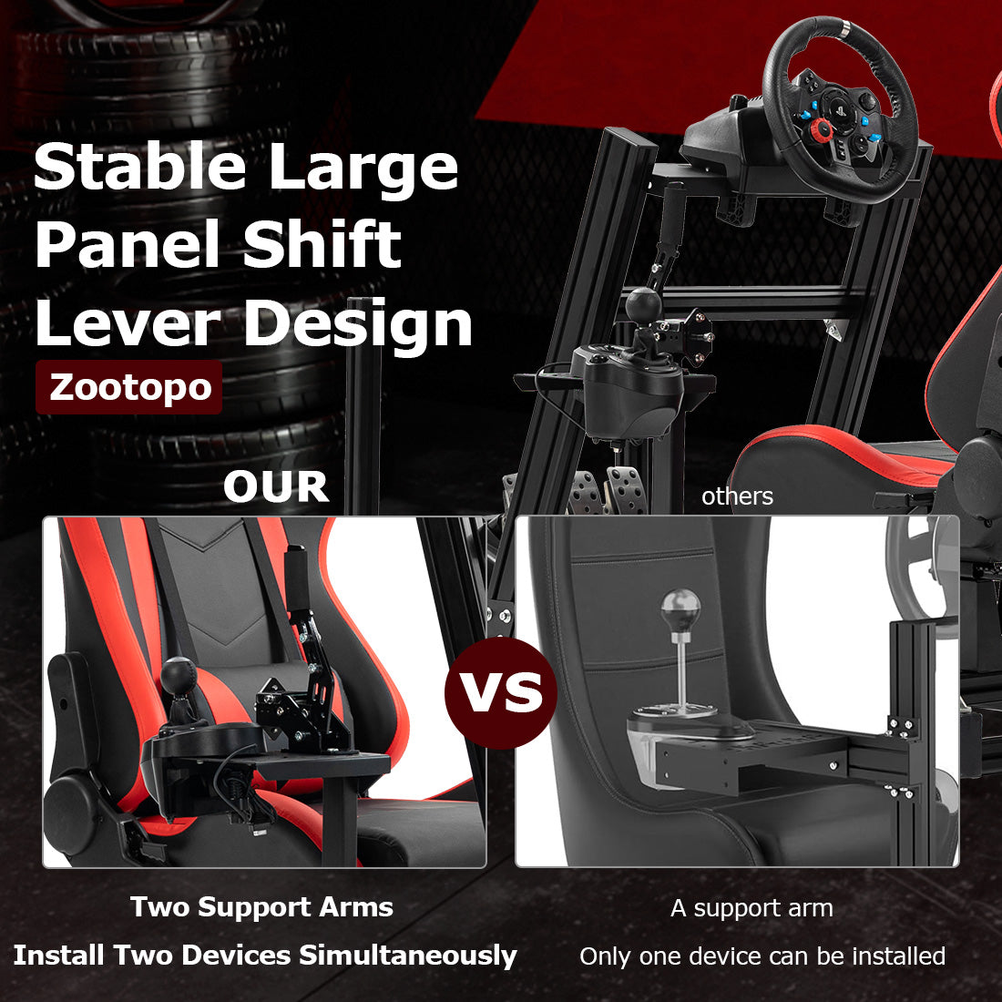 Zootopo 8040 Aluminum Profile Racing Simulaor Cockpit Simulator with Red Seat Fit for Logitech/Thrustmaster/Fanatec/Moza G920,G923 Professional&Expandability,F1 Truck,No Handbrake,Pedals,Steering Wheel