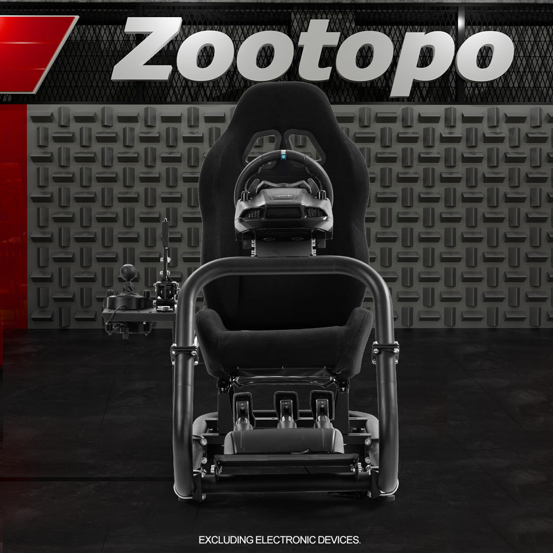 Zootopo Professional Racing Simulator Cockpit with Black Seat, Fit for Logitech G920/Thrustmaster/Moza, Streamlined Dual-arm Design, No Wheel, Pedals, Handbrake, and Monitor Stand