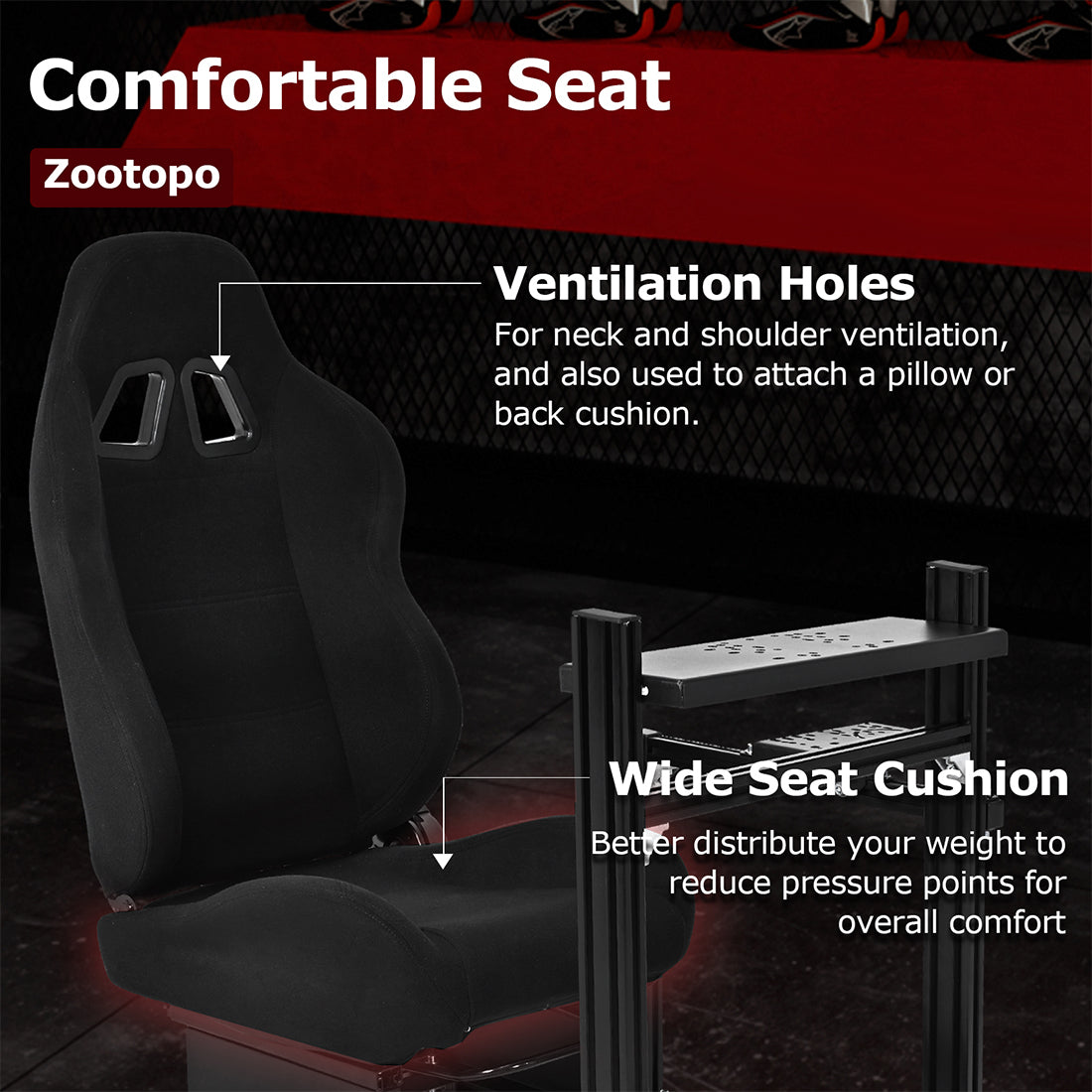 Zootopo 3060Aluminum Profile Racing Simulator Cockpit with Seat, Supports Adjustment, Compatible with Thrustmaster/Fanatec/Logitech G29 Steering Wheels,and designed  for the Sim Frame 3060 Chassis,Does Not Include Steering Wheel, Pedals, or Handbrake