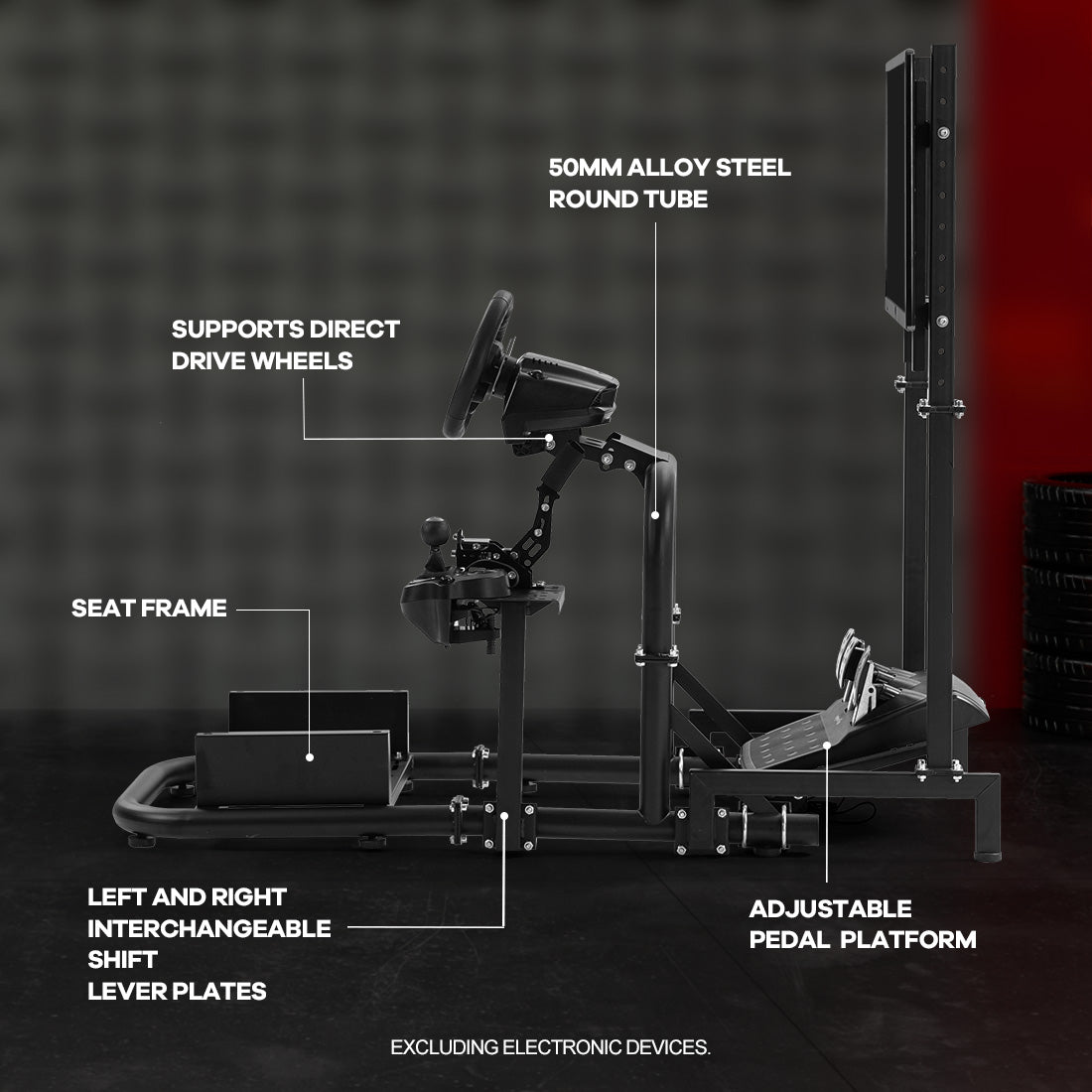 Zootopo Racing Simulator Cockpit φ50mm Round Tube with Monitor Mount, Vertical Design, Compatible with Logitech/Thrustmaster/Fanatec G29/G920/G923 Steering Wheel/Pedals/Handbrake/Seat Not Included