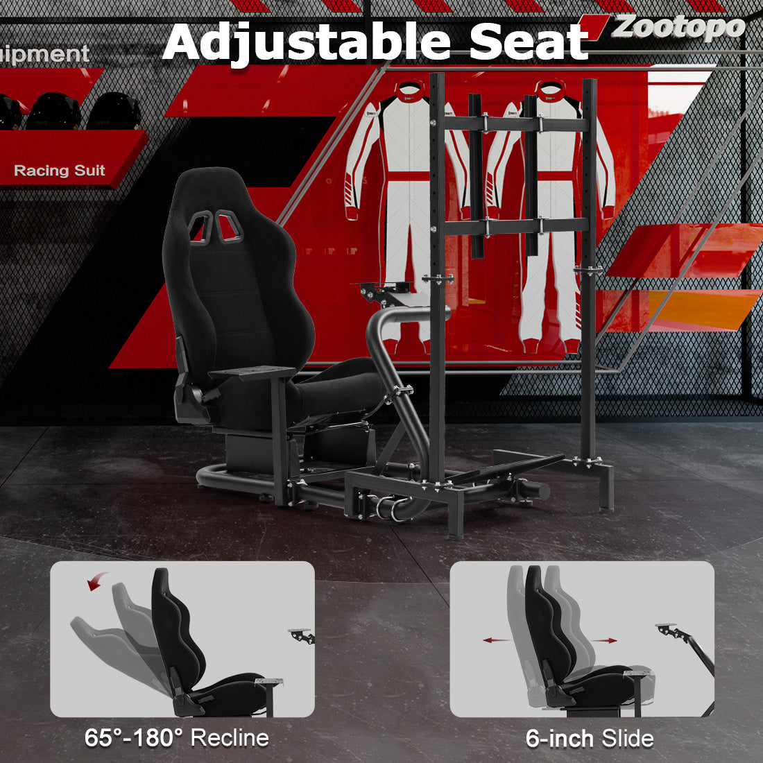 Zootopo Racing Cockpit with TV Stand &Black Seat Fit for Logitech,Thrustmaster,G25,G920,T500,Wheel Shifter Pedals Not Included