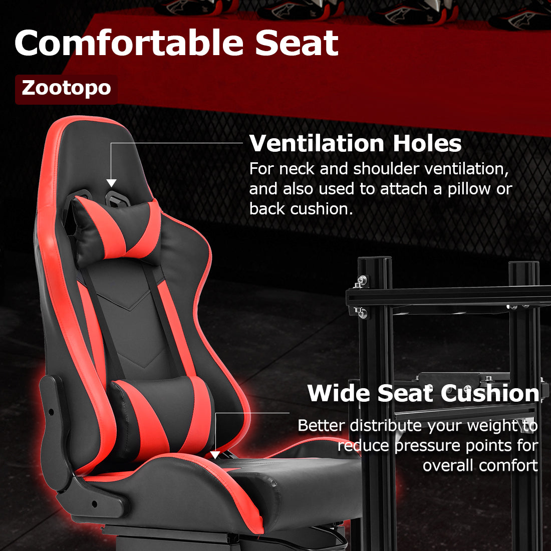 Zootopo 3060 Aluminum Profile Racing Simulator Cockpit with Red Seat and Triple-monitor Setup, Fit for Thrustmaster,for Fanatec,for Logitech G29 , Adjustable Driving Simulator Cockpit, Does Not Include Steering Wheel, Pedals, or Handbrake
