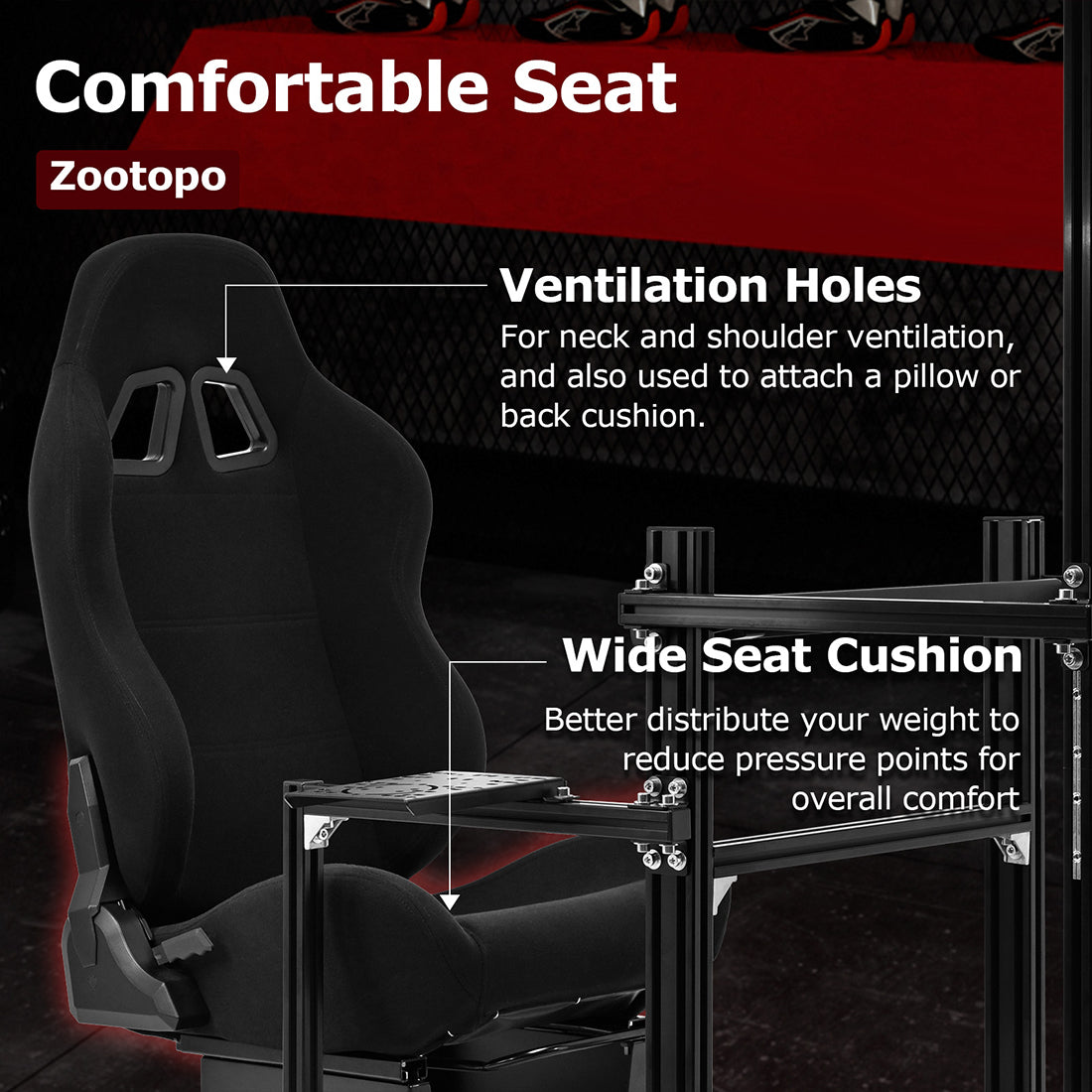Zootopo 3060 Aluminum Profile Racing Simulator Cockpit with Monitor Mount, Fit for Thrustmaster/Fanatec/Logitech G29 , Adjustable Driving Simulator cockpit, Does Not Include Steering Wheel, Pedals, or Handbrake