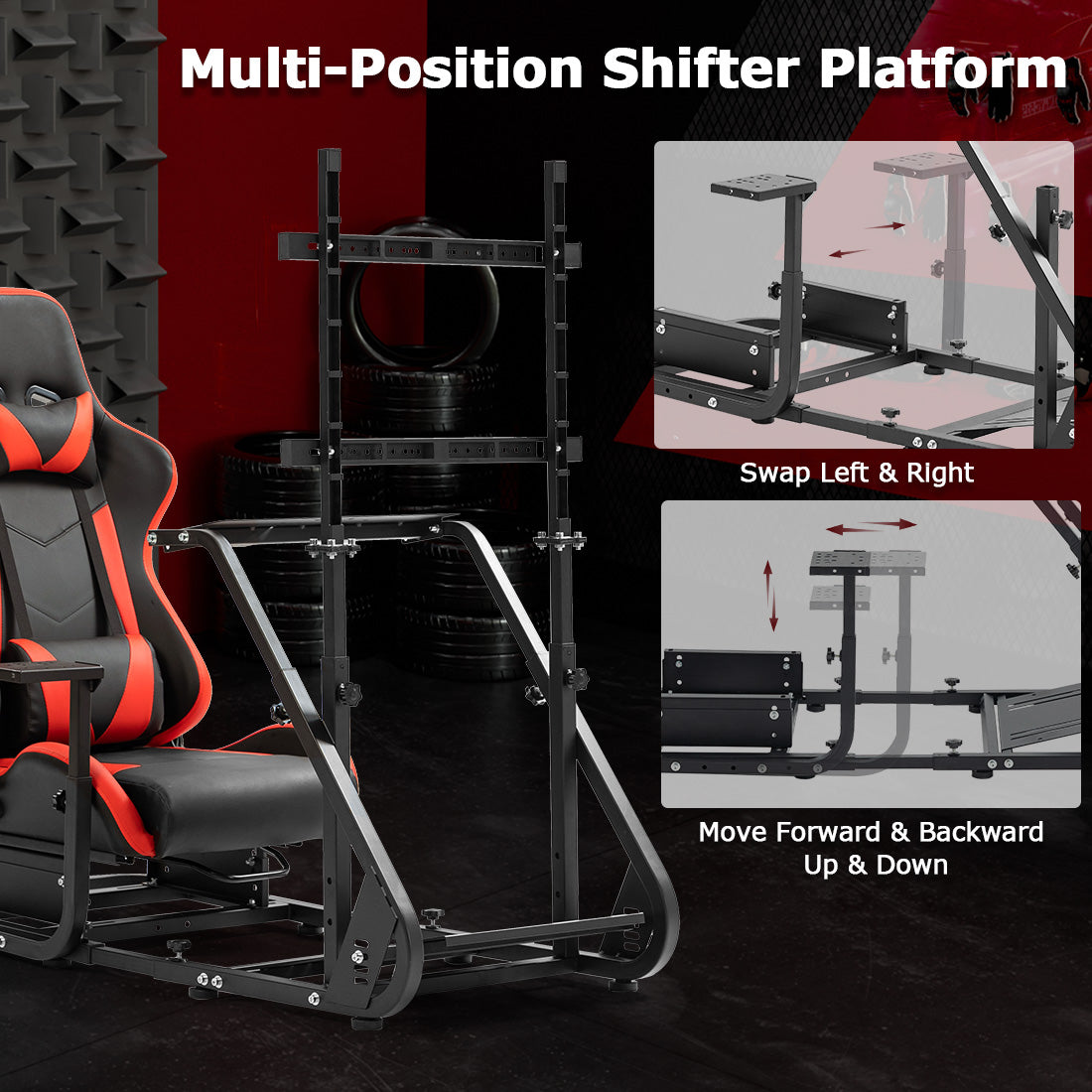 Zootopo Adjustable Sim Racing Cockpit with Red Seat Monitor Frame, Fit for Logitech/Thrustmaster/Fanatec G920 G923 G29 T80, Frame Double Arm Reinforcement, No Steering Wheel,Pedal,Handbra,Display