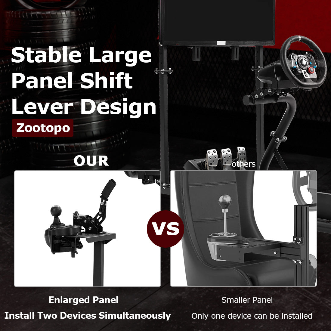 Zootopo Adjustable Racing Simulator Cockpit φ50mm Round Tubing with Monitor Mount, Compatible with Logitech G25/G29/G920/G923 and Thrustmaster T300 Gaming Stands. Does not include steering wheel, handbrake, pedals, and seat.