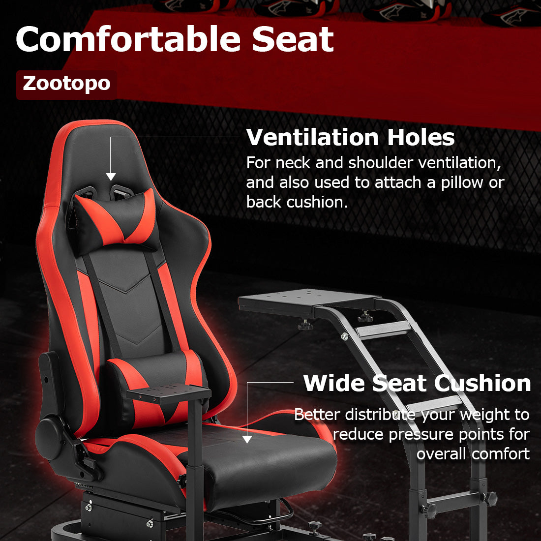 Zootopo Adjustable Racing Sim Cockpit with Red Seat Unobstructed Design for Both Legs Fit for Logitech/Thrustmaster G29 G923 G25 T80 T150 Racing Wheel Cockpit Not Include Steering Wheel,Pedals,Handbrake