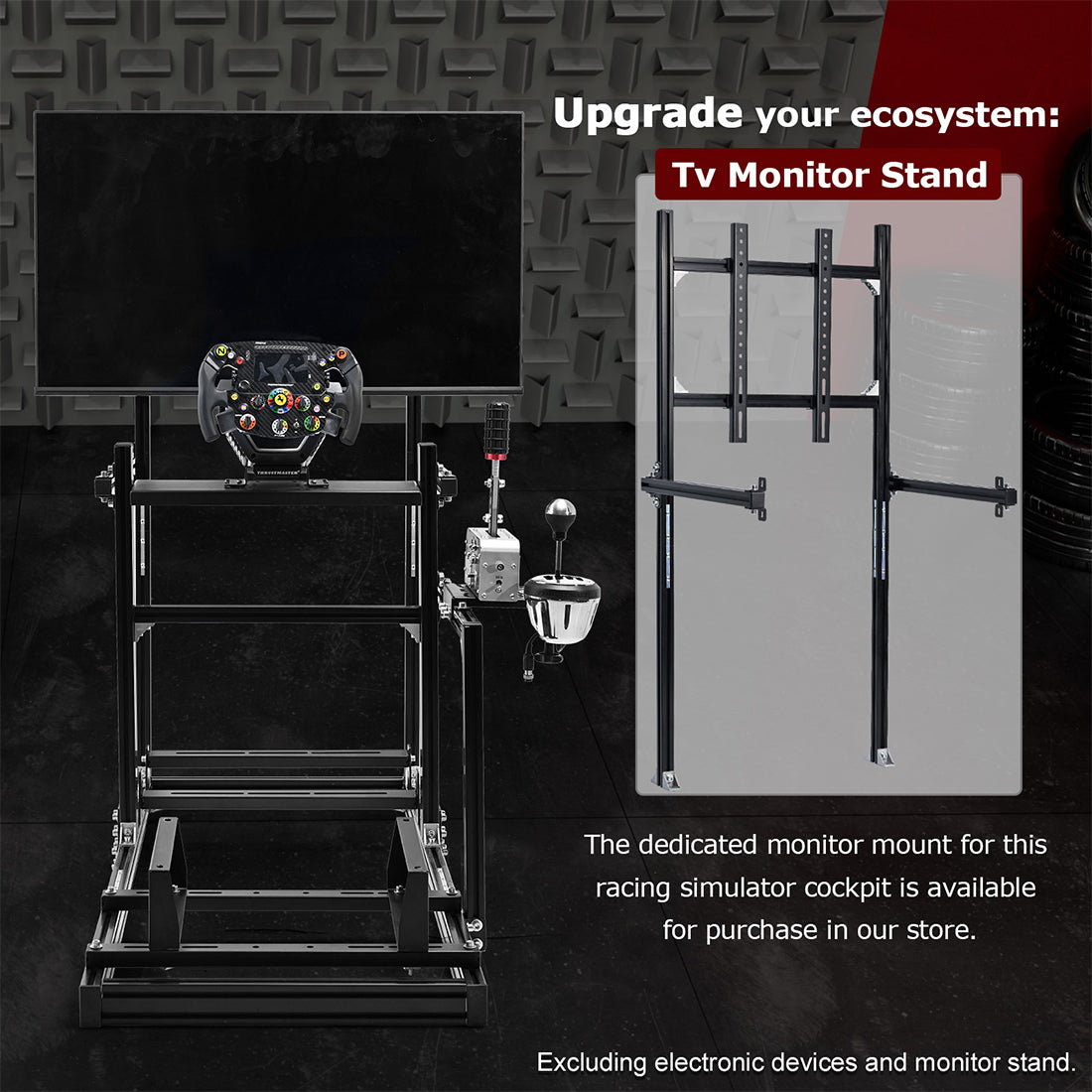 Zootopo 3060 Aluminum Profile Racing Simulator Cockpit, Infinitely Adjustable, Compatible with Thrustmaster/Fanatec/Logitech G29 steering wheels, specifically designed for the Sim Frame 3060 chassis. Does not include steering wheel, pedals, or handbrake