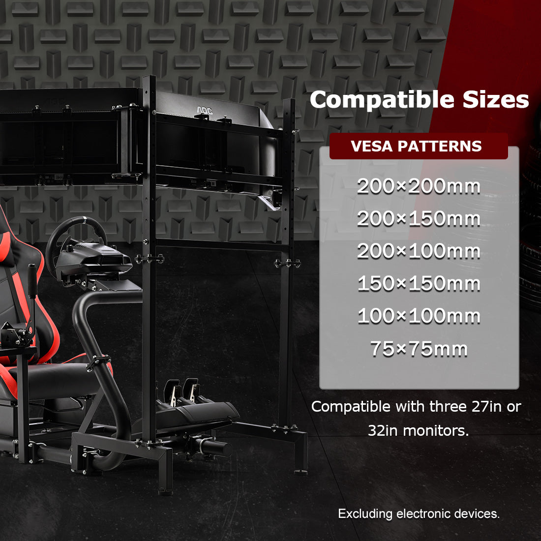 Zootopo Racing Simulator Cockpit with Triple Monitor Stand and Red Seat Suitable for Logitech/Thrustmaster T500RS TX G29 G920 G923 CSL-DD, Without Steering Wheel, Pedals, Handbrake