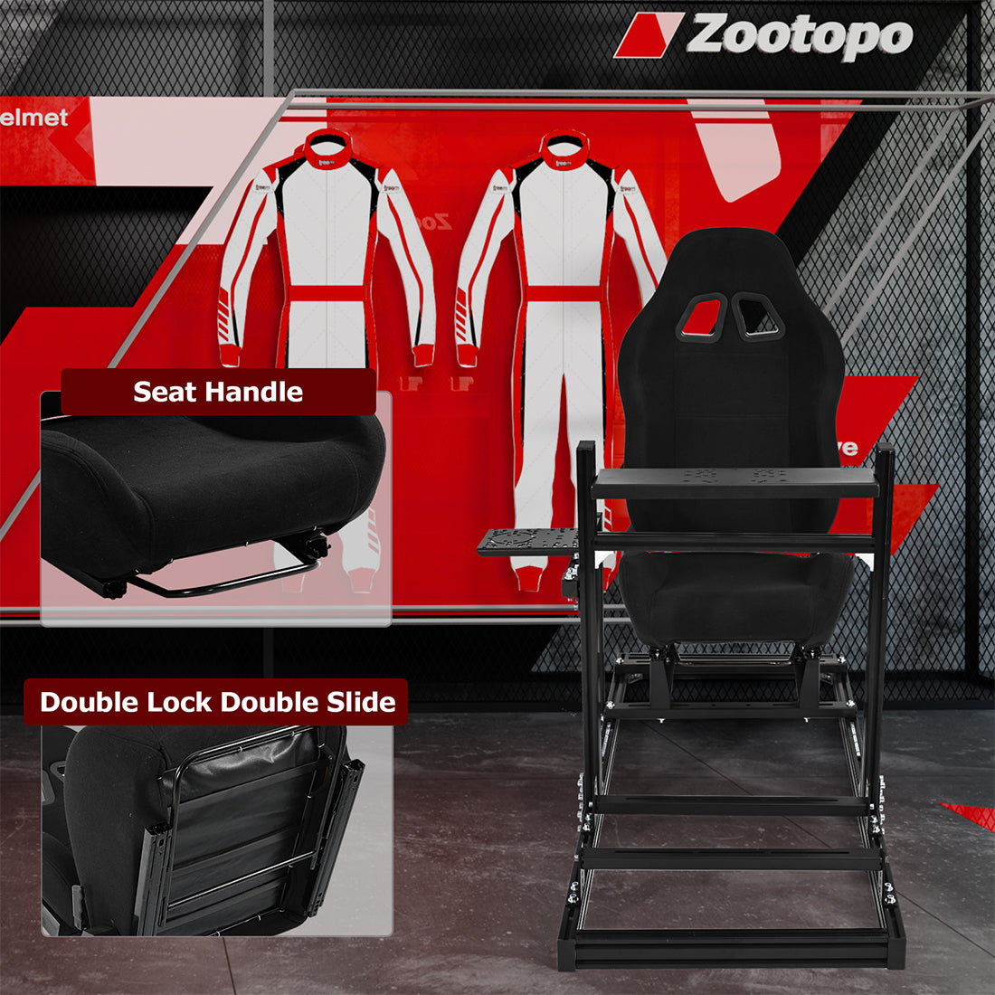 Zootopo 3060Aluminum Profile Racing Simulator Cockpit with Seat, Supports Adjustment, Compatible with Thrustmaster/Fanatec/Logitech G29 Steering Wheels,and designed  for the Sim Frame 3060 Chassis,Does Not Include Steering Wheel, Pedals, or Handbrake