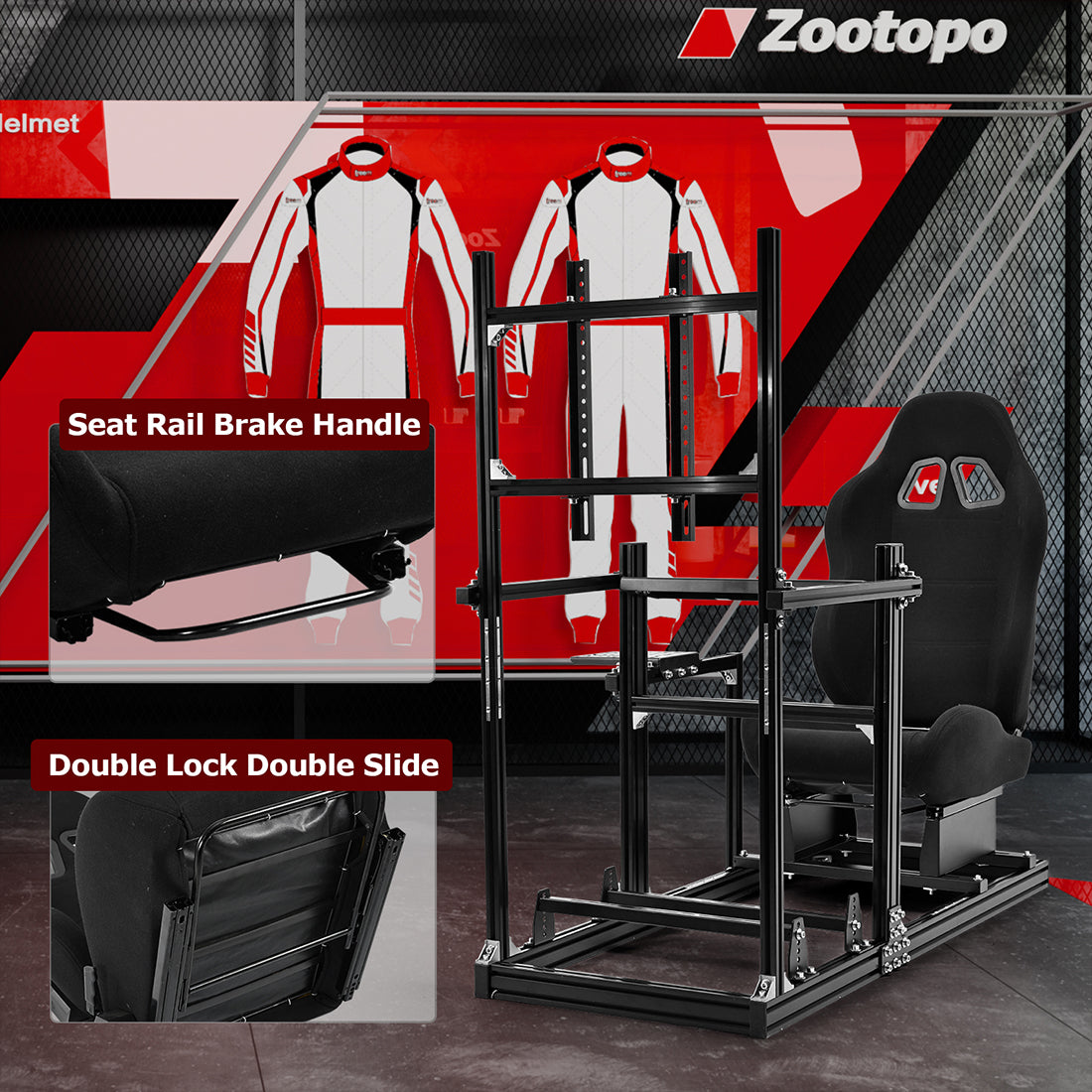 Zootopo 3060 Aluminum Profile Racing Simulator Cockpit with Monitor Mount, Fit for Thrustmaster/Fanatec/Logitech G29 , Adjustable Driving Simulator cockpit, Does Not Include Steering Wheel, Pedals, or Handbrake