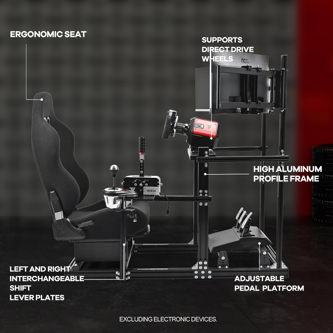 Zootopo 3060 Aluminum Profile Racing Simulator Cockpit with Black Seat and Triple-monitor Setup, Fit for Thrustmaster,for Fanatec,for Logitech G29 , Adjustable Driving Simulator Cockpit, Does Not Include Steering Wheel, Pedals, or Handbrake