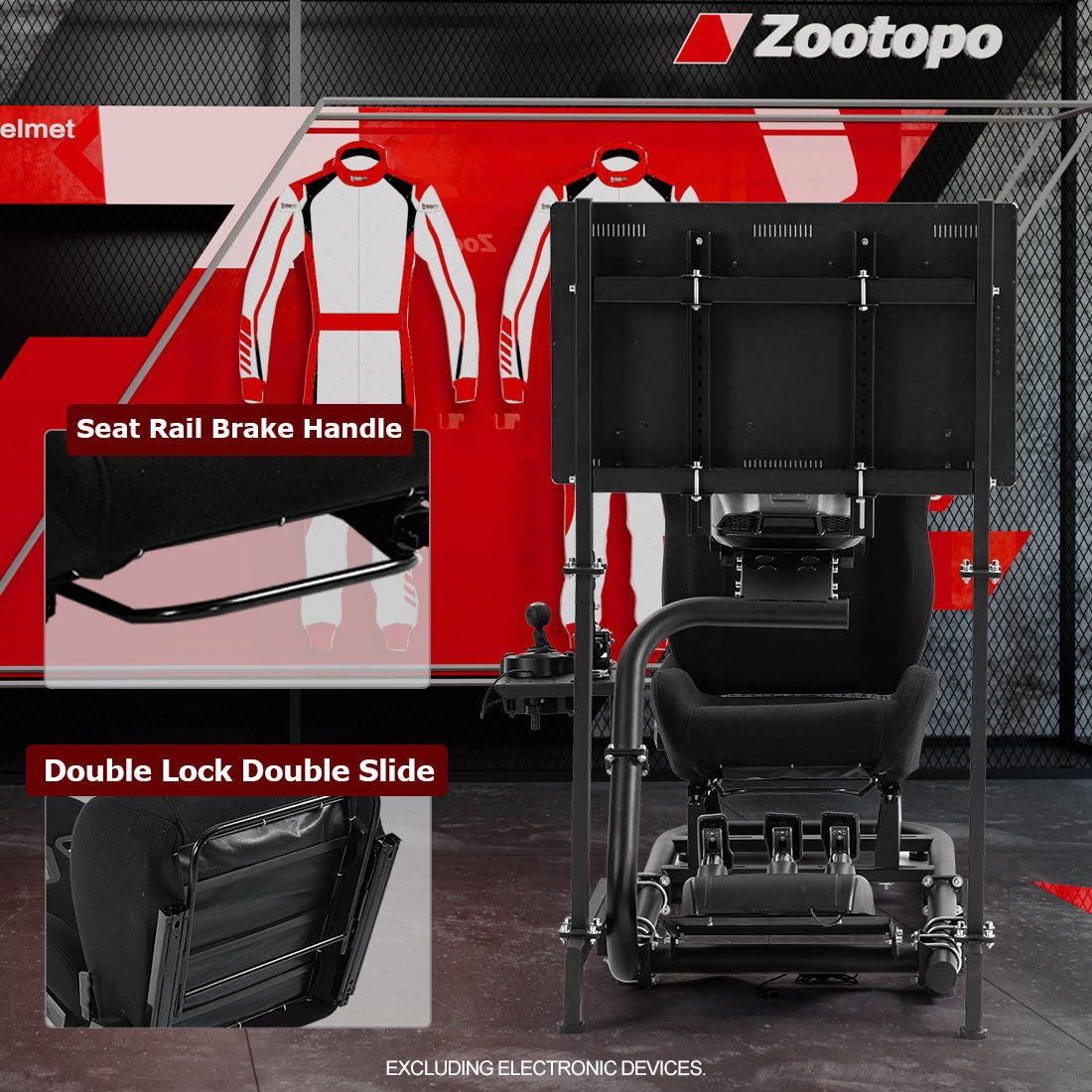 Zootopo Racing Cockpit with TV Stand &Black Seat Fit for Logitech,Thrustmaster,G25,G920,T500,Wheel Shifter Pedals Not Included