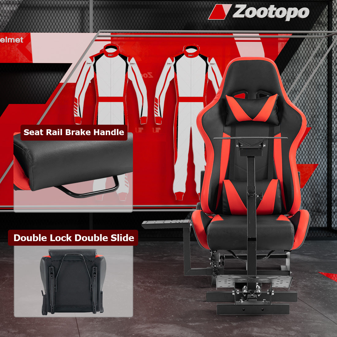 Zootopo Racing Simulator Cockpit with Red Seat Multi-level Adjustment Fit for Logitech/Thrustmaster/Fanatec G29,G920,G923&T300RS&CSL-DD One-Piece Cockpit,Wheel,Handbrake and Pedals Not Included
