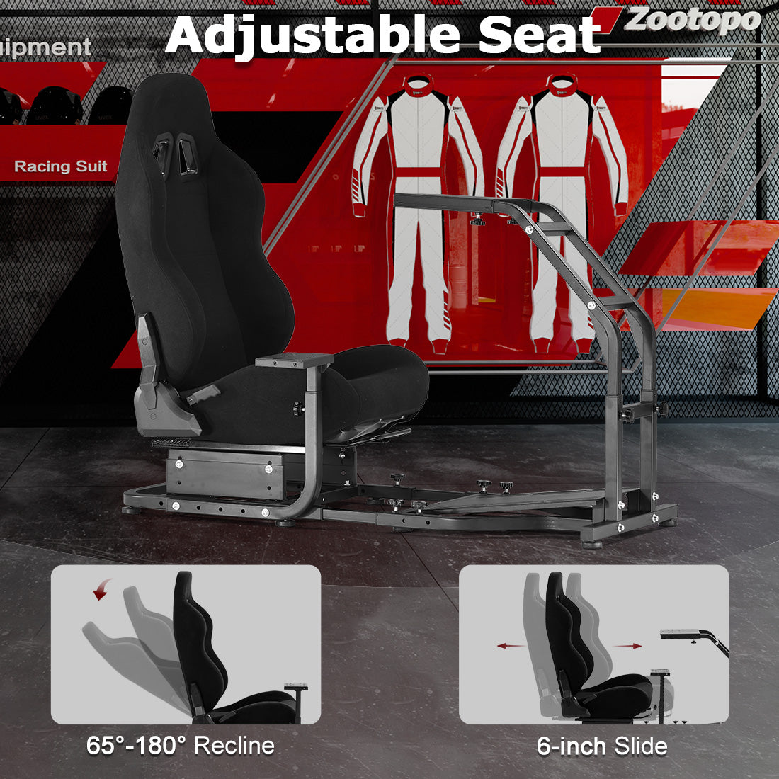 Zootopo Adjustable Racing Sim Cockpit with Red Seat Unobstructed Design for Both Legs Fit for Logitech/Thrustmaster G29 G923 G25 T80 T150 Racing Wheel Cockpit Not Include Steering Wheel,Pedals,Handbrake