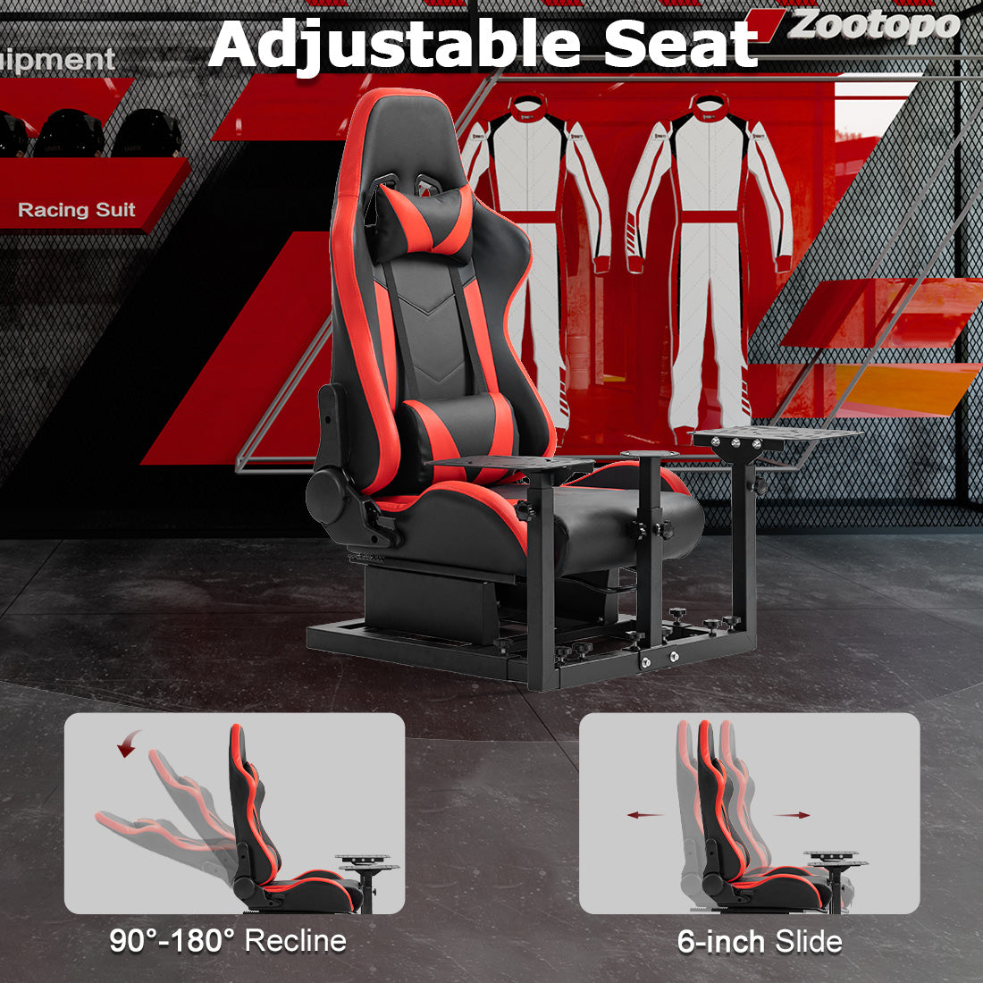 Zootopo Flight Simulator Cockpit with Red Seat Fit for Logitech X52 PRO,X56, Thrustmaster T16000M,HotasWarthing Flight Stick,Unlimited Adjustment,Not Include Steering Wheel,Pedals,Handbrake and Joystick
