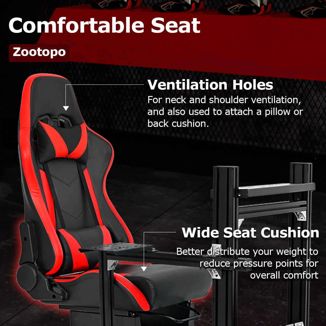 Zootopo 8040 Aluminum Profile Racing Sim Cockpit with Red Seat Fit Logitech G923 G920, Adjuatable Driving Simulator Cockpit Not Include Steering Wheel,Pedals,Handbrake