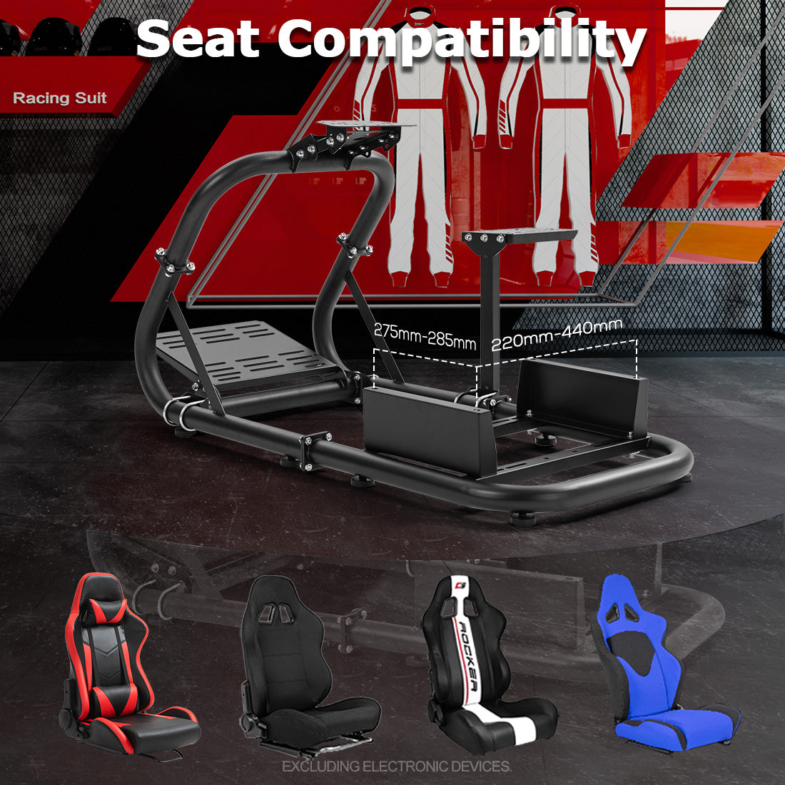 Zootopo Professional Racing Simulator Cockpit Frame Large Round Tube, Fit for Logitech G920/Thrustmaster/Moza, Streamlined Dual-arm Design, No Wheel, Pedals, Handbrake, Seat and Monitor Stand