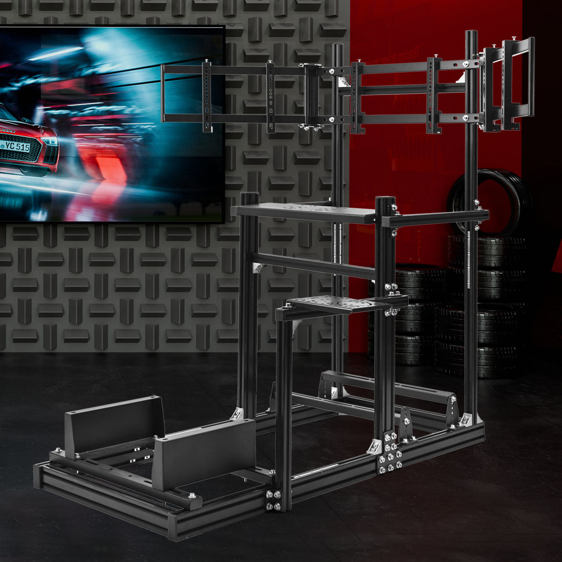 Zootopo Racing Simulator Cockpit with Triple-monitor Setup Crafted from 3060 Aluminum Profile, Fit for Thrustmaster，for Fanatec，for Logitech G29/GPro, Unlimited Adjustment,Not Include Steering Wheel,Pedals,Handbrake