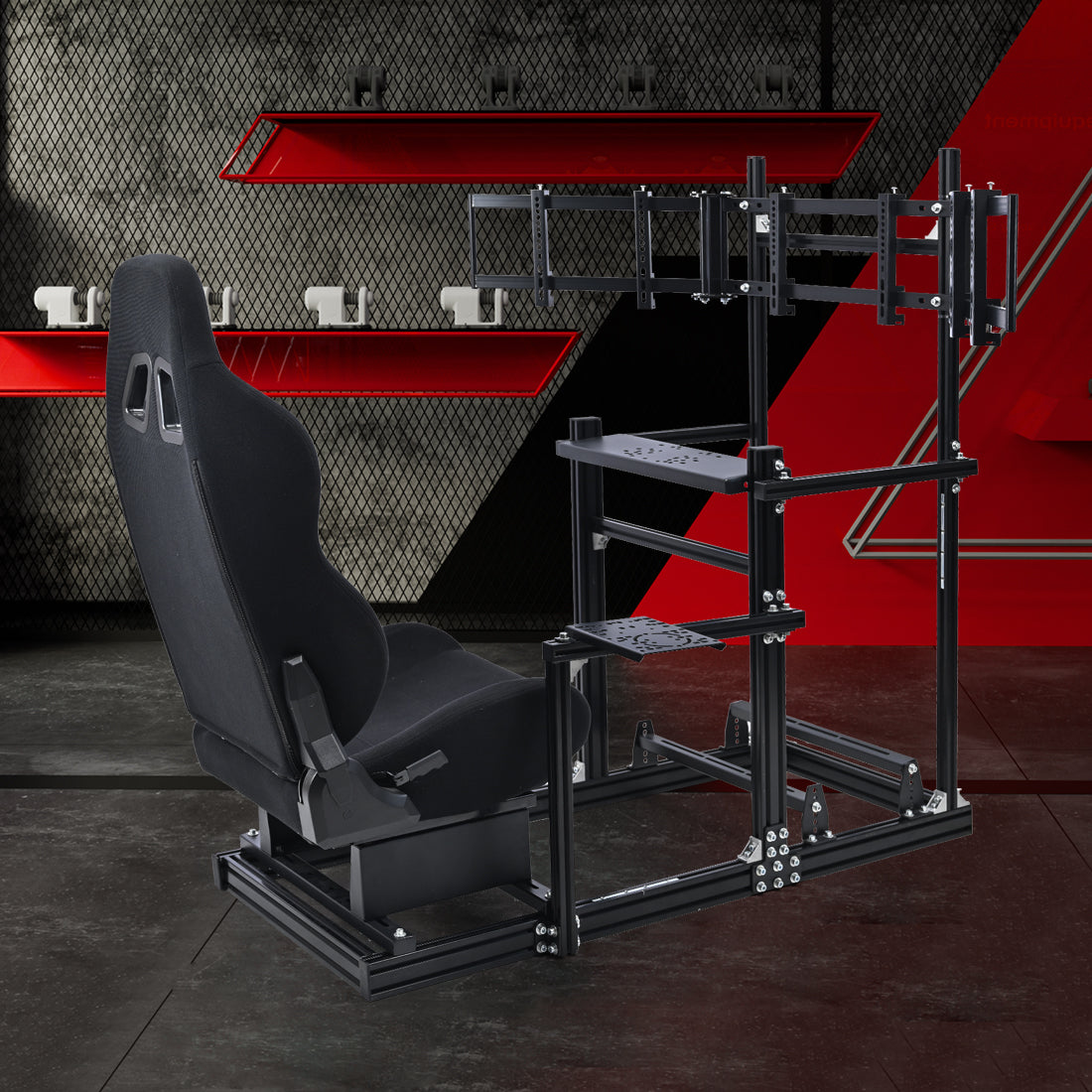 Zootopo 3060 Aluminum Profile Racing Simulator Cockpit with Black Seat and Triple-monitor Setup, Fit for Thrustmaster,for Fanatec,for Logitech G29 , Adjustable Driving Simulator Cockpit, Does Not Include Steering Wheel, Pedals, or Handbrake