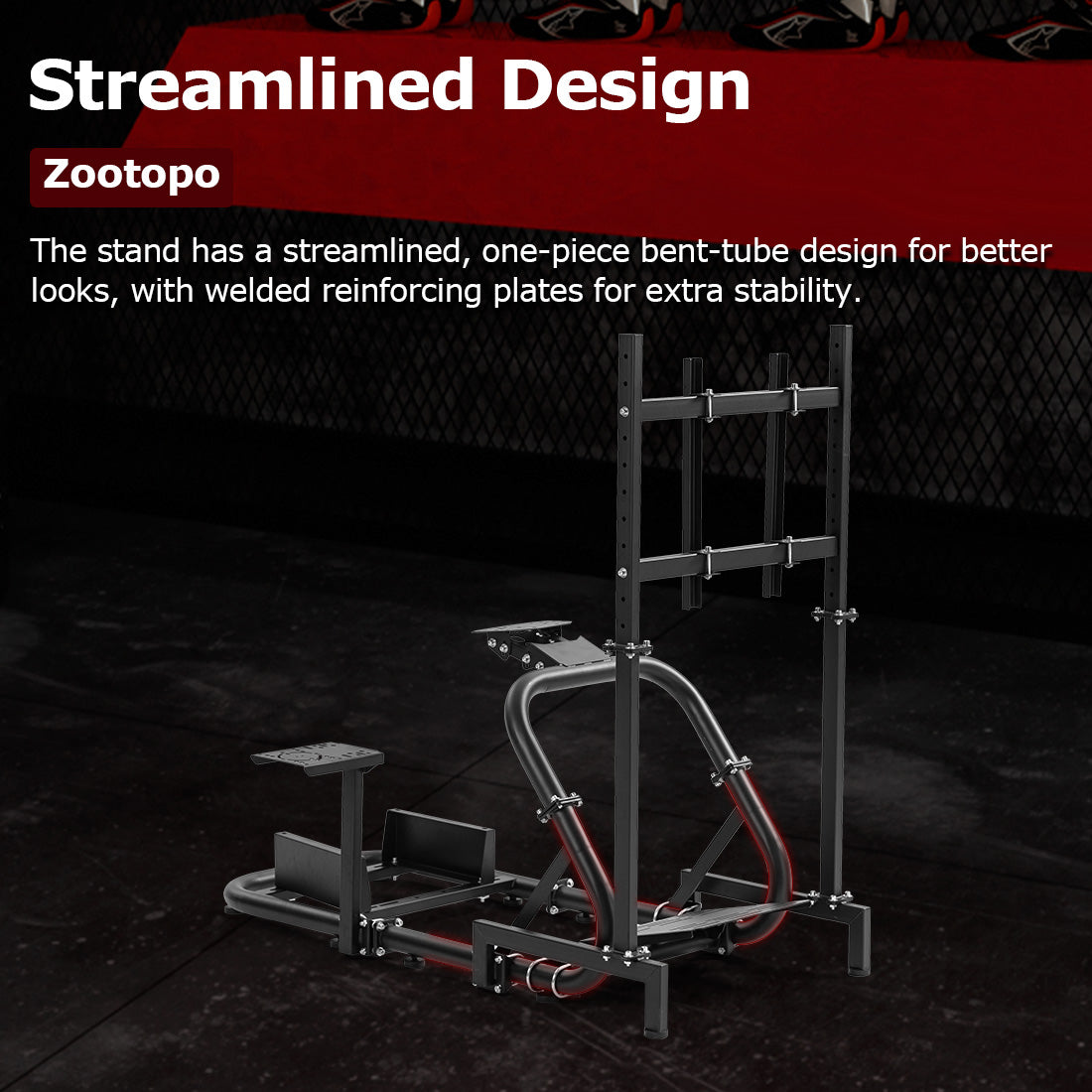 Zootopo Professional Racing Simulator Cockpit with Monitor Stand, Fit for Logitech G920/Thrustmaster/Moza, Streamlined Dual-arm Design, No Wheel, Pedals, Handbrake, Seat,and Monitor