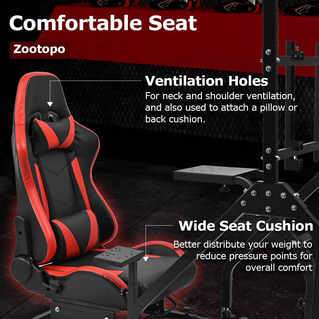 Zootopo Adjustable Racing Sim Cockpit with Red Seat Unobstructed Design for Both Legs Fit for Logitech/Thrustmaster G29 G923 G25 T80 T150 Racing Wheel Cockpit with Monitor Stand Not Include Steering Wheel,Pedals,Handbrake