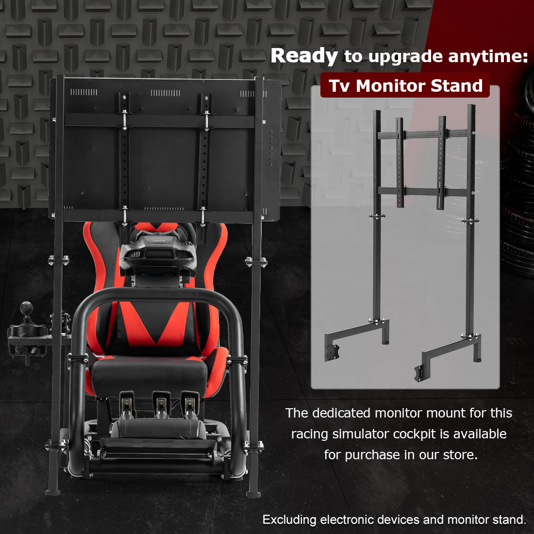 Zootopo Professional Racing Simulator Cockpit Frame with Red Seat, Fit for Logitech G920/Thrustmaster/Moza, Streamlined Dual-arm Design, No Wheel, Pedals, Handbrake and Monitor Stand