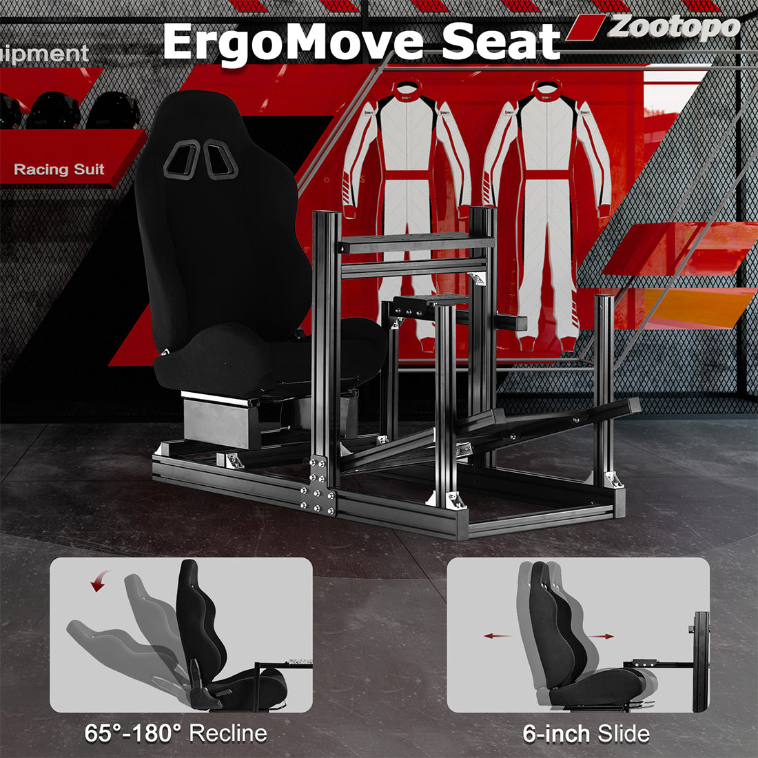 Zootopo 8040 Aluminum Profile Racing Sim Cockpit with Black Seat Fit Logitech G923 G920, Adjuatable Driving Simulator Cockpit Not Include Steering Wheel,Pedals,Handbrake