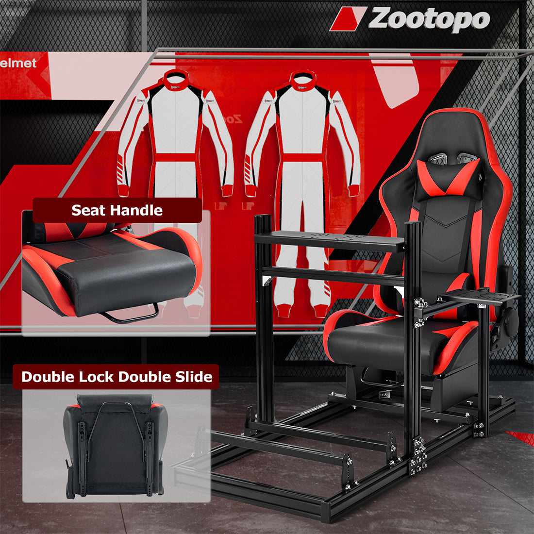 Zootopo Aluminum Profile 3060 Racing Simulator Cockpit with Seat,Fit for Thrustmaster/Fanatec/Logitech G29 ,  featuring infinite adjustability,  Not Include Steering Wheel,Pedals,Handbrake