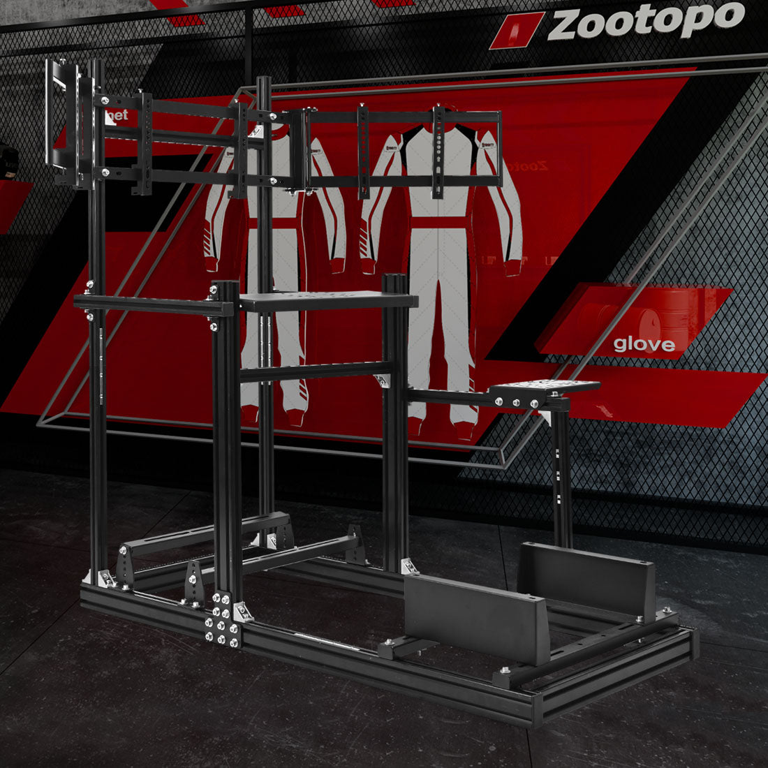 Zootopo Racing Simulator Cockpit with Triple-monitor Setup Crafted from 3060 Aluminum Profile, Fit for Thrustmaster，for Fanatec，for Logitech G29/GPro, Unlimited Adjustment,Not Include Steering Wheel,Pedals,Handbrake