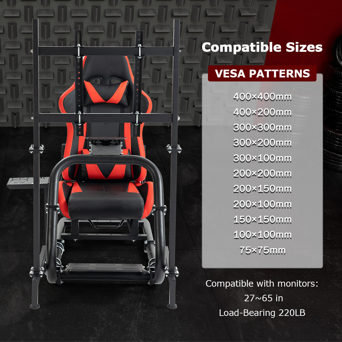 Zootopo Professional Racing Simulator Cockpit Frame with Red Seat&Monitor Stand, Fit for Logitech G920/Thrustmaster/Moza, Streamlined Dual-arm Design, No Wheel, Pedals, Handbrake and Monitor