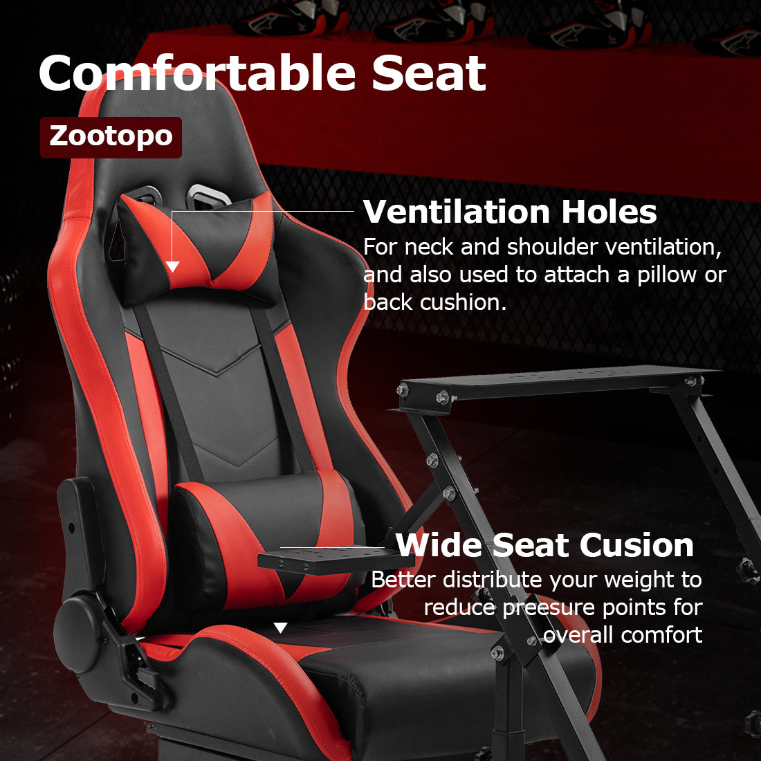 Zootopo Racing Simulator Cockpit with Red Seats, Fit for Logitech G923/G29/G920, Thrustmaster, Fanatec, Unlimited Adjustment,Not Included Shifter,Wheel,Pedals