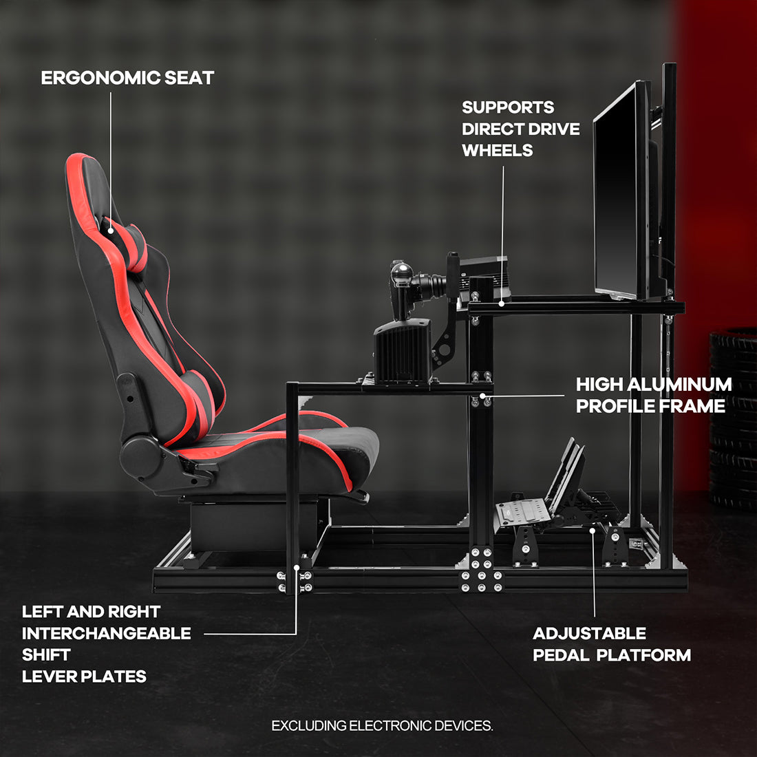 Zootopo Racing Simulator Cockpit with Red Seat and Monitor Mount, crafted from 3060 Aluminum Profile,Fit for Thrustmaster/Fanatec/Logitech G29 GPro, Unlimited Adjustment,Not Include Steering Wheel,Pedals,Handbrake