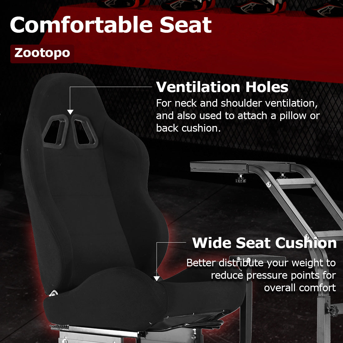 Zootopo Adjustable Racing Sim Cockpit with Red Seat Unobstructed Design for Both Legs Fit for Logitech/Thrustmaster G29 G923 G25 T80 T150 Racing Wheel Cockpit Not Include Steering Wheel,Pedals,Handbrake