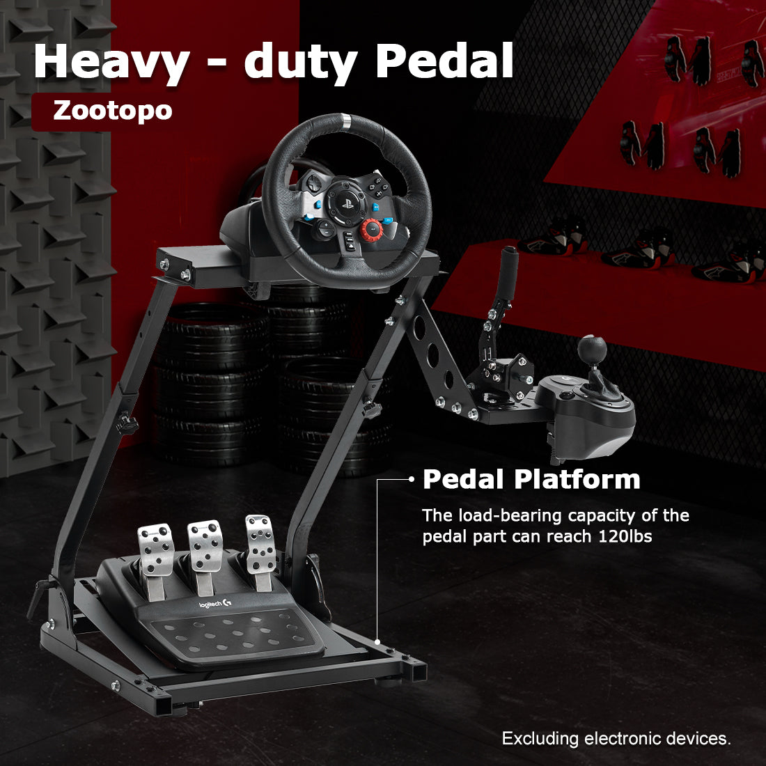 Zootopo Racing Wheel Stand with Gear Shifter and Pedal Mount, Fit for Logitech G25 G27 G29/Thrustmaster T150 T248,  Multi-position Adjustable Racing Cockpit with Easy Storage, Not Include Steering Wheel, Pedal and Handbrake