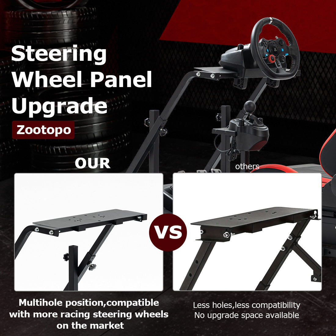 Zootopo Adjustable Sim Racing Cockpit with Red Seat, Fit for Logitech/Thrustmaster/Fanatec G920 G923 G29 Frame, Double Arm Reinforcement, No Steering Wheel, Pedal, Handbrake