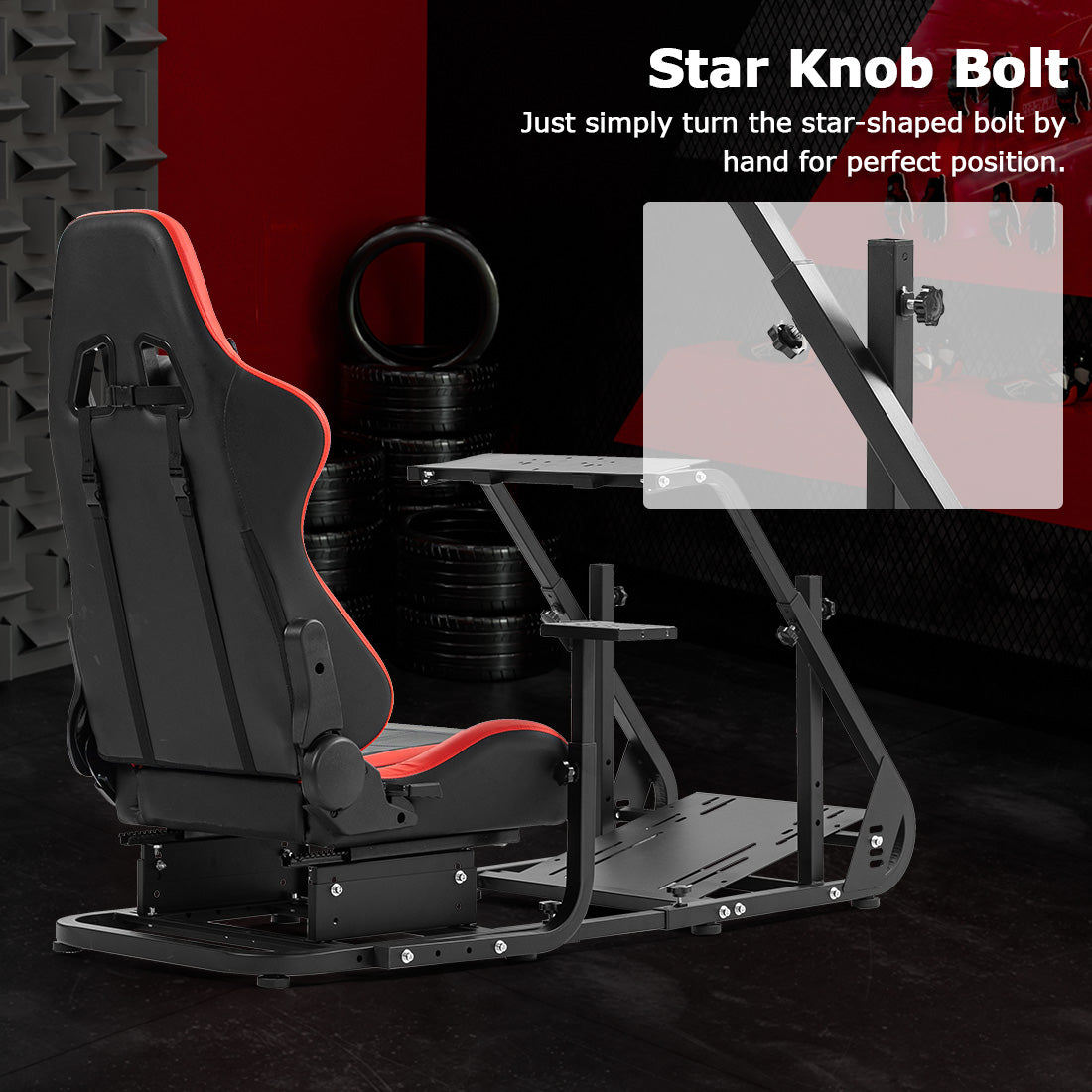 Zootopo Adjustable Sim Racing Cockpit with Red Seat, Fit for Logitech/Thrustmaster/Fanatec G920 G923 G29 Frame, Double Arm Reinforcement, No Steering Wheel, Pedal, Handbrake