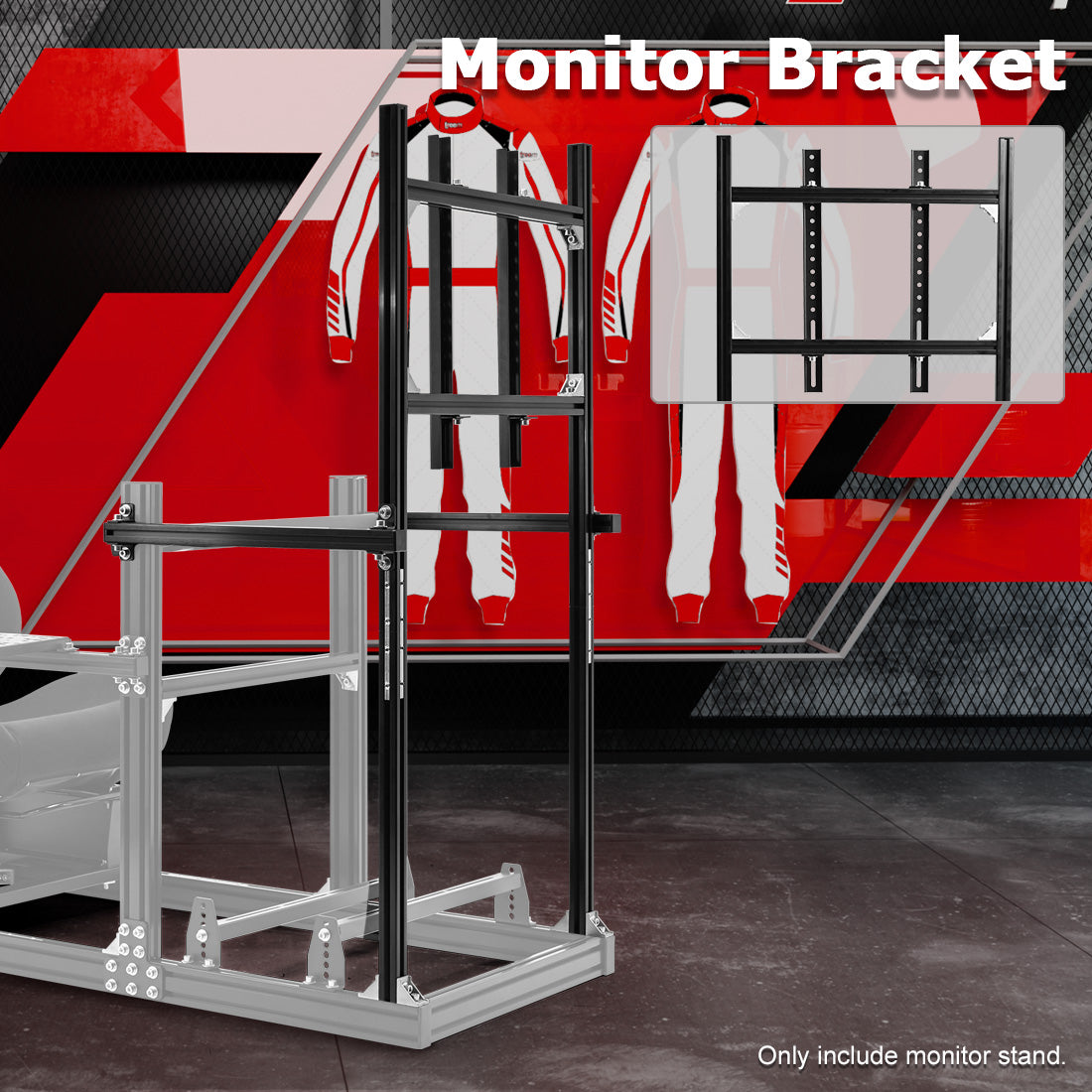 Zootopo 3030 Heavy-Duty Aluminum Profile Monitor Mount Compatible with 27-65 Inch Display,Height Adjustable,NO Steering Wheel,Shift Lever,Pedals,TV,Seat and Cockpit