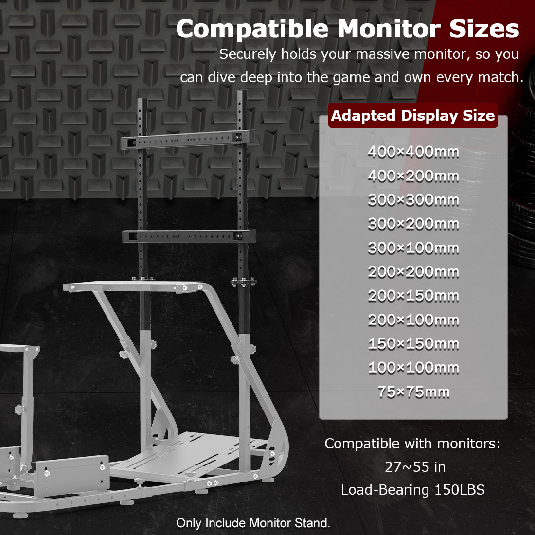 Zootopo Simulator Monitor Mount Fit for Multi-Brand Cockpit Mountable 32-55 inchs Display,Height Adjustable,NO TV,Steering Wheel,Shift Lever,Pedals,Seat and Race Frame